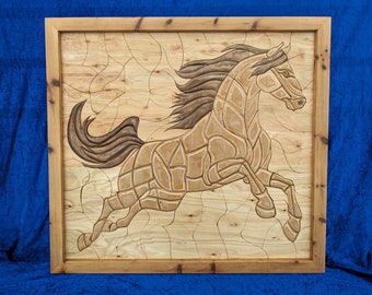 Stallion Horse, Mosaic, Wall Art, Carved Plywood, Home Decor, 3D Art, Wall Decor, Handmade, Equine, Interior Decor, Original Art