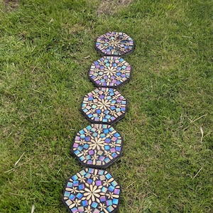 garden ornament stepping stone iridescent mosaic golden flower mirrored petal rainbow decorative mystic fairy diesel glass pebble paver image 6