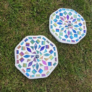 GARDEN STEPPING STONE iridescent mosaic mirrored garden ornament rainbow mandala petal decorative mystic fairy garden flower gardener gift image 3