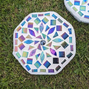 GARDEN STEPPING STONE iridescent mosaic mirrored garden ornament rainbow mandala petal decorative mystic fairy garden flower gardener gift image 5