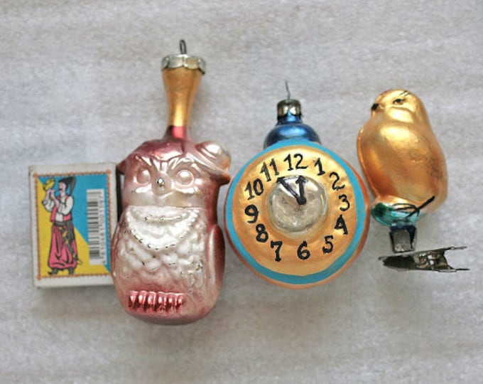 Retro Christmas Decor Glass Baubles Ornaments Decorations set of 3 1960s from Russia Soviet Union