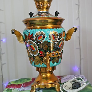 Vintage Hand Painted Electric Samovar, Soviet USSR Tea Pot image 1