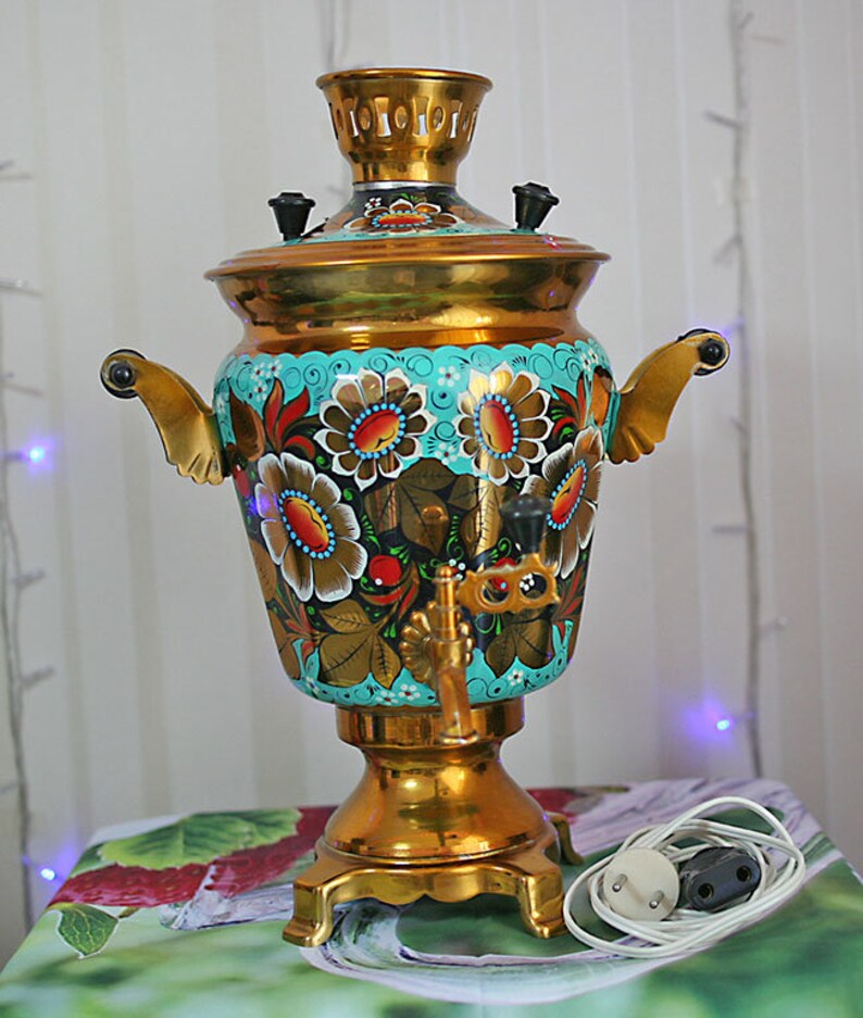 Vintage Hand Painted Electric Samovar, Soviet USSR Tea Pot image 1