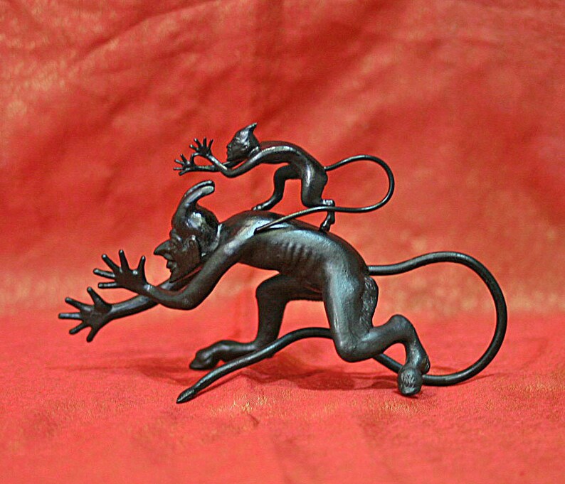 Pair Vintage Russian Devil Chort Statues Figurines Metal Cast Etsy