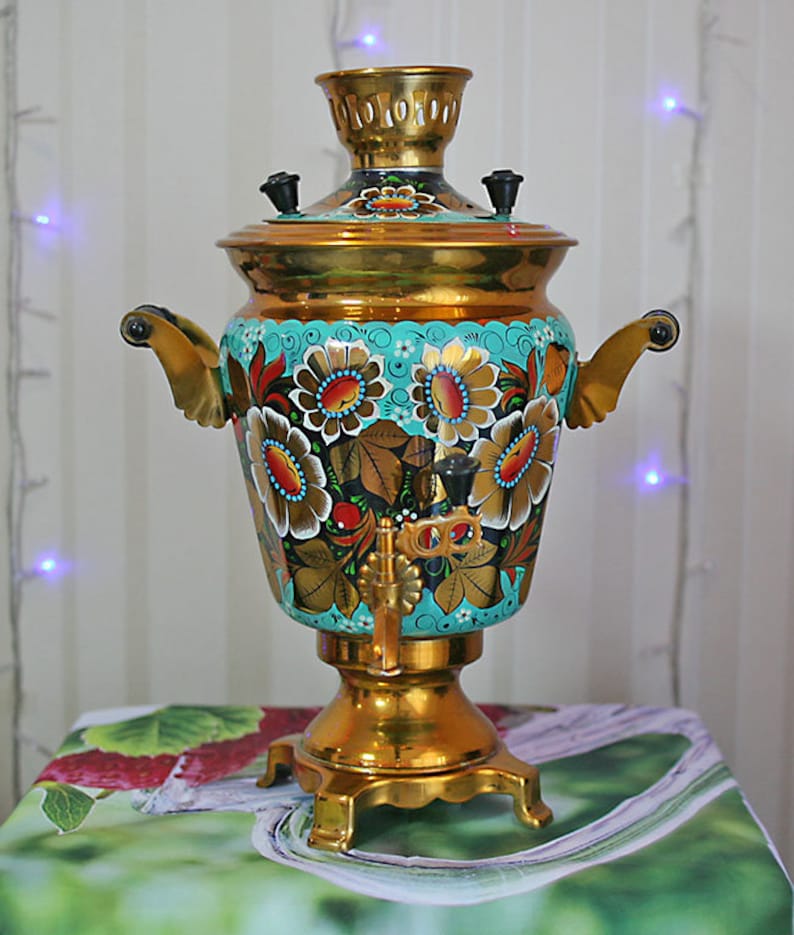 Vintage Hand Painted Electric Samovar, Soviet USSR Tea Pot image 4