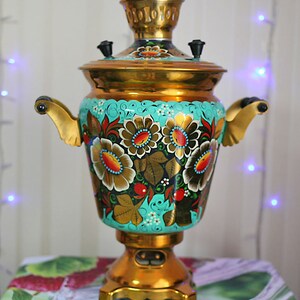 Vintage Hand Painted Electric Samovar, Soviet USSR Tea Pot image 3