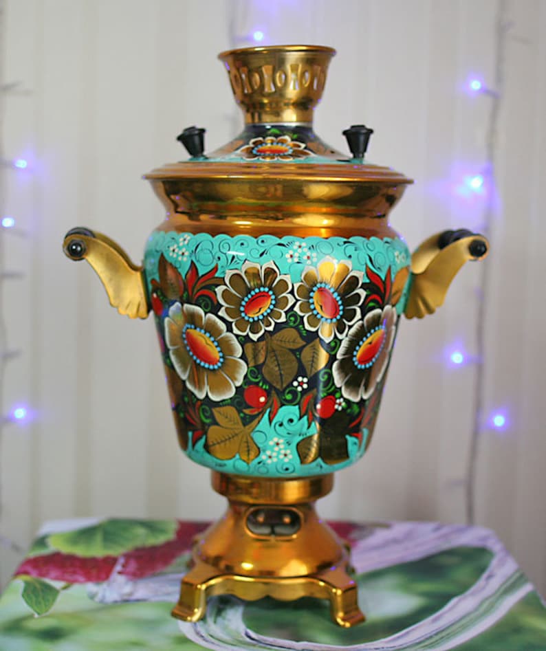 Vintage Hand Painted Electric Samovar, Soviet USSR Tea Pot image 3