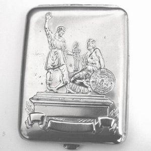Étui à cigarettes vintage / Porte-cartes de visite / Portefeuille en métal - Monument de Moscou - Années 1950 - Union soviétique / URSS
