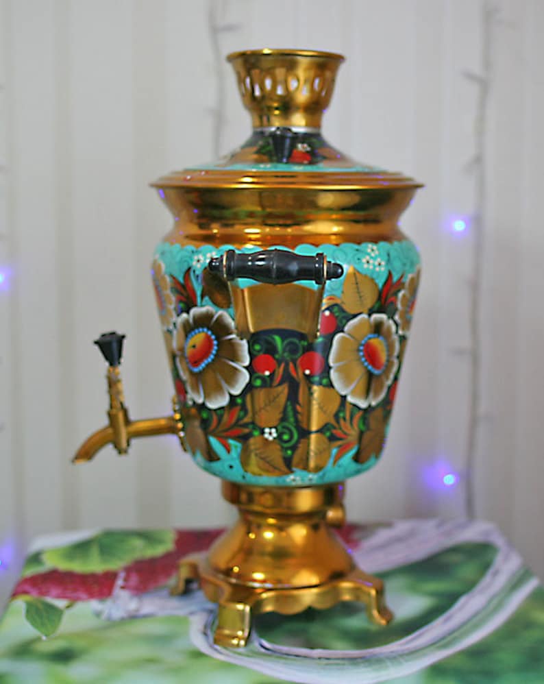 Vintage Hand Painted Electric Samovar, Soviet USSR Tea Pot image 2
