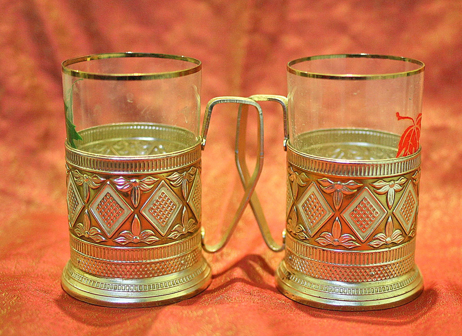 Set of 2 Traditional Russian Tea Glasses With Glasses 1980s Etsy