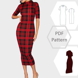 Midi bodycon short sleeve dress | Kristen dress pattern | Size 6 - 34 | PDF printable sewing pattern | Instant Download