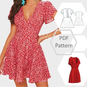 Faux-wrap half circle mini dress | Cady dress pattern | Size 6 - 34 | PDF printable sewing pattern | Instant Download