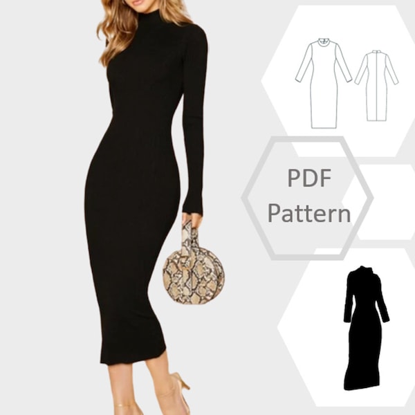 Midi bodycon long sleeve dress | Emma dress pattern | Size 6 - 34 | PDF printable sewing pattern | Instant Download