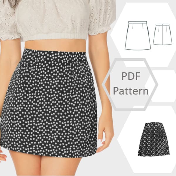 A-line mini skirt | Ginny skirt pattern | Size 6 - 34 | PDF printable sewing pattern | Instant Download