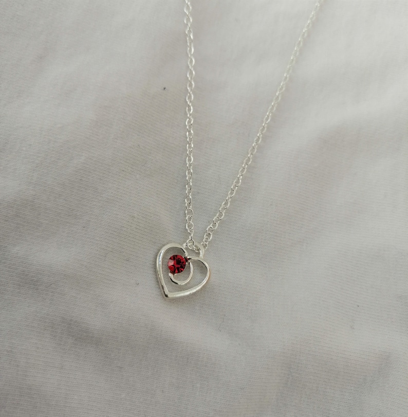 Heart Necklace With Red Gemstone Dainty Necklace Thin 2mm Etsy UK