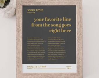 Song Lyrics PPrint: Favorite Song Line Anniversary Wedding Keepsake 11 x 14 inch