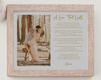 Framed Custom Poem Print with Photo: Handwriting Anniversary Christmas Gift for Husband and Wife
