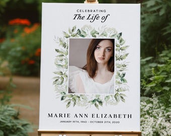 Funeral Welcome Sign: Memorial Photo Collage Poster & Obituary Sign