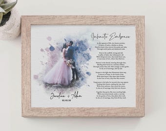 Custom Watercolor Couple Portrait with Poem, Family Anniversary Gift, Framed Print