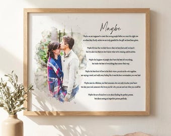 Custom Photo Watercolor Portrait with Poem: Anniversary Memorial Handwriting Gift