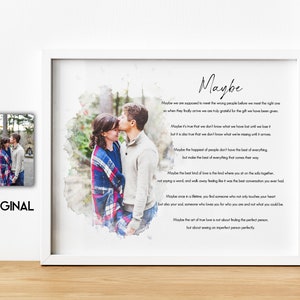 Custom Poem with Photo Watercolor Portrait, Newly Wedding Anniversary Gift, Memorial Gift, Custom Quote Print, Painting from Photo