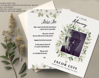 Funeral Prayer Cards with Photo: Memorial Poem - Celebration of Life Program FedEx 2Days Delivery