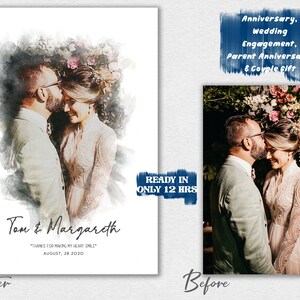 Watercolor Portrait Couple Painting from Photo with Quote, Anniversary Gift, Parent Anniversary Gift, Wedding Portrait