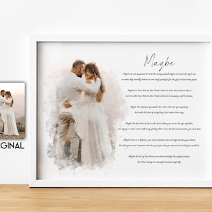 Wedding Song Lyrics Wall Art with Watercolor Portrait, Custom Poem Print for Wedding Anniversary Gift, Wife, Song Lyrics Framed Canvas Print