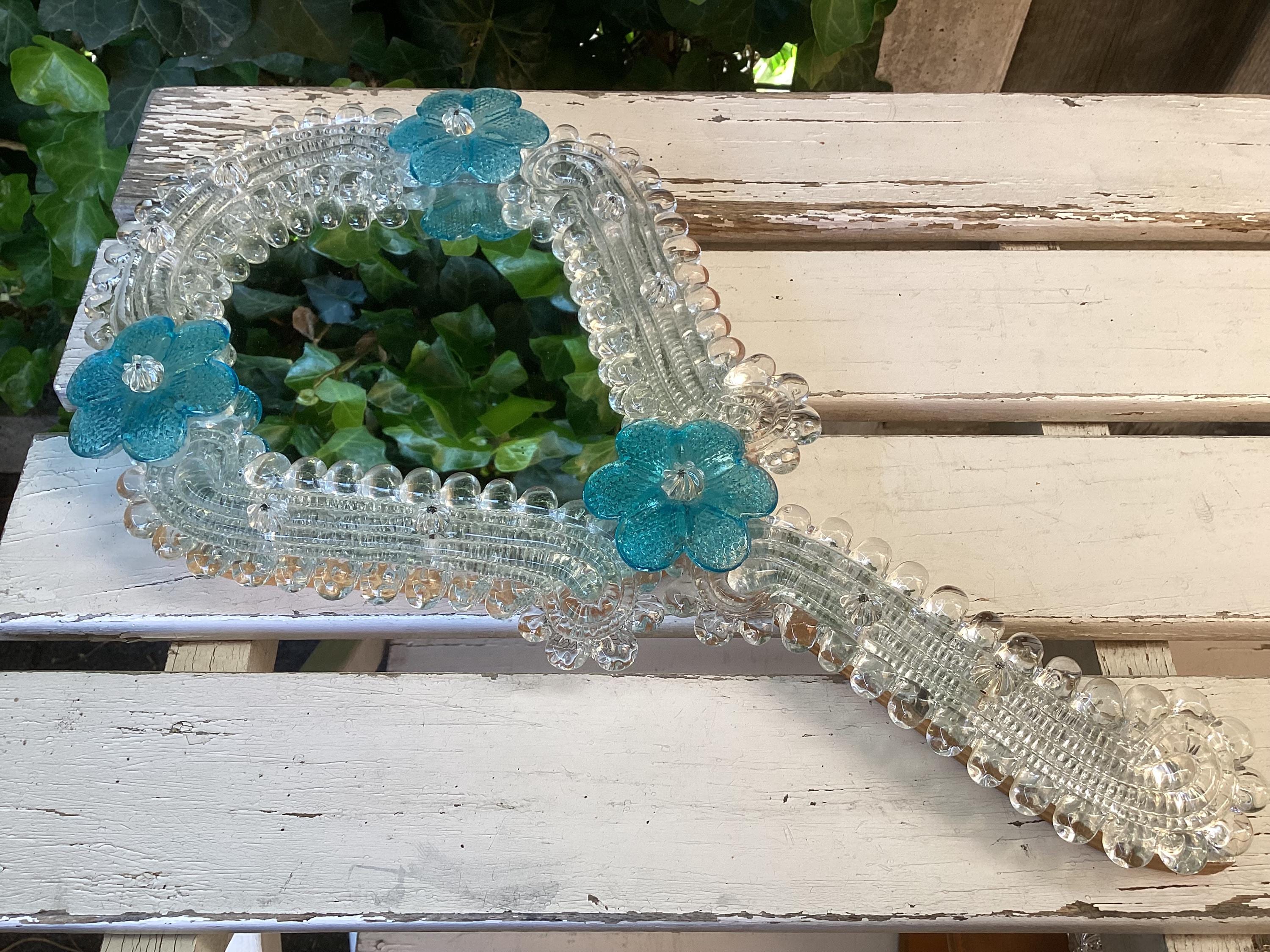 Venetian Murano Hand Mirror - Vintage Hand / Wall Mirror - Glass