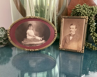 Vintage Fotolijst  met bloemen hoekjes/randjes goud gekleurde Metalen Brass  Foto frame rechthoekig/ovaal met ontspiegeld glas