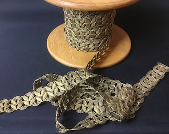 very old lace - gold braid ribbon for antique decorations costumes - metallic lace Ca. 1930 - sold per roll of 25 meters.