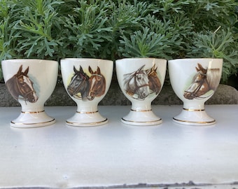 Egg cups horse head - English Bone China Porcelain egg cups decorated with horse heads
