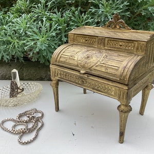 French Jewelry Box - charming Jewelry box in the shape of a desk - secretary with silk padded interior made around 1920