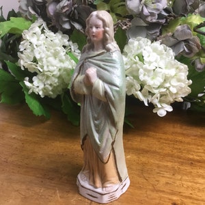 Small Holy Statue of Mother Mary - Small Antique Biscuit Porcelain holy statue of H.M.Maria - Madonna suitable for a small altar