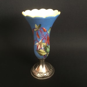 French Vase, Antique, Decorative Porcelain Vase on Silver Base (French hallmarked) in cheerful bright colors 1900