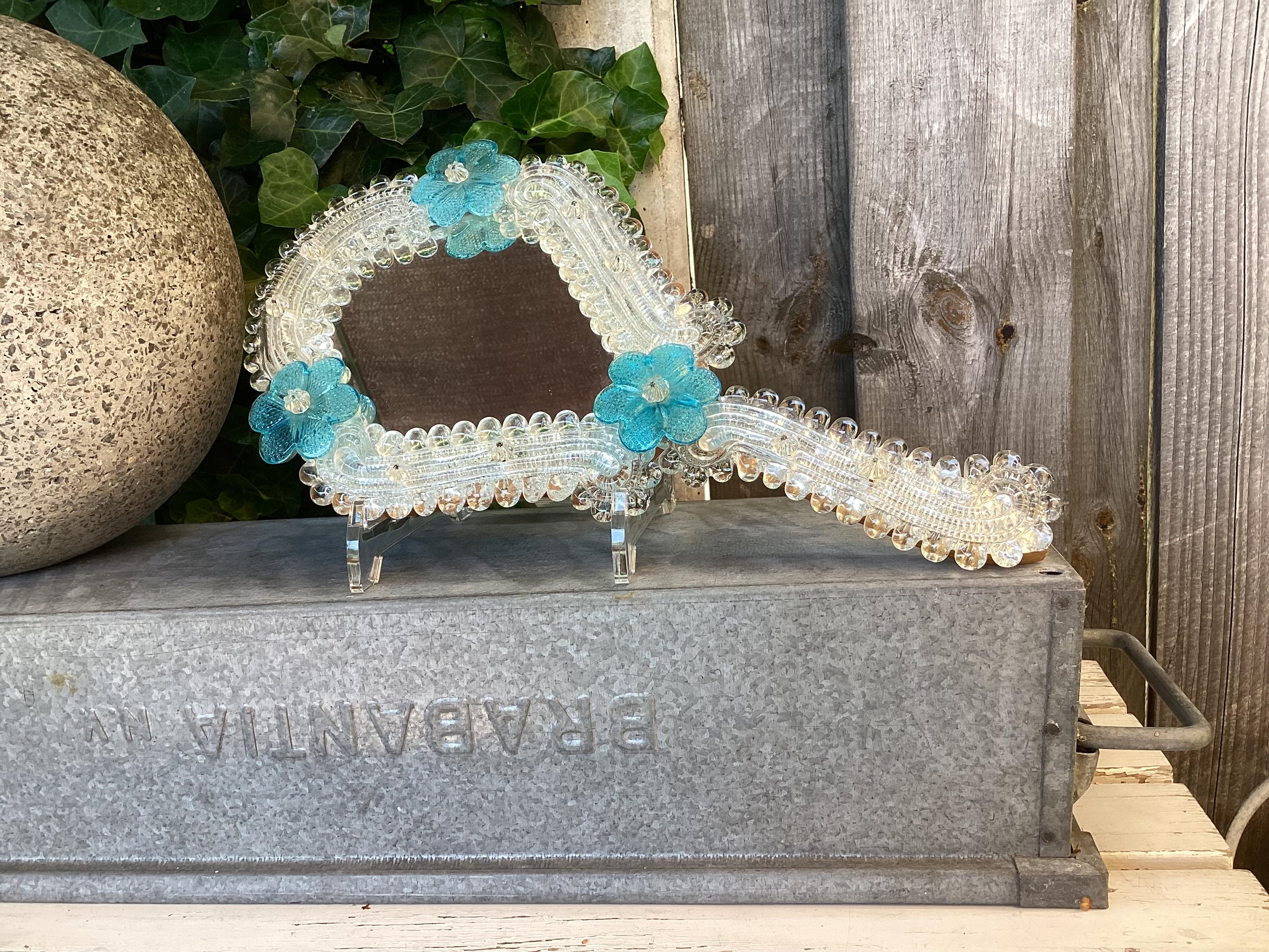 Venetian Murano Hand Mirror - Vintage Hand / Wall Mirror - Glass