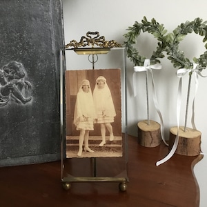 Large Antique French Photo Frame - Frame with 2 Ball Feet and a Ribbon Bow - Old Photo Frame with Romantic Look Made Ca.1900