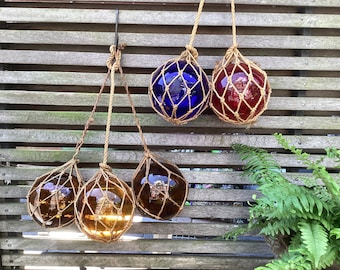 Floating ball - fishing net float - old glass fishing balls made of glass in beautiful colors - glass with rope decorative for pond and garden