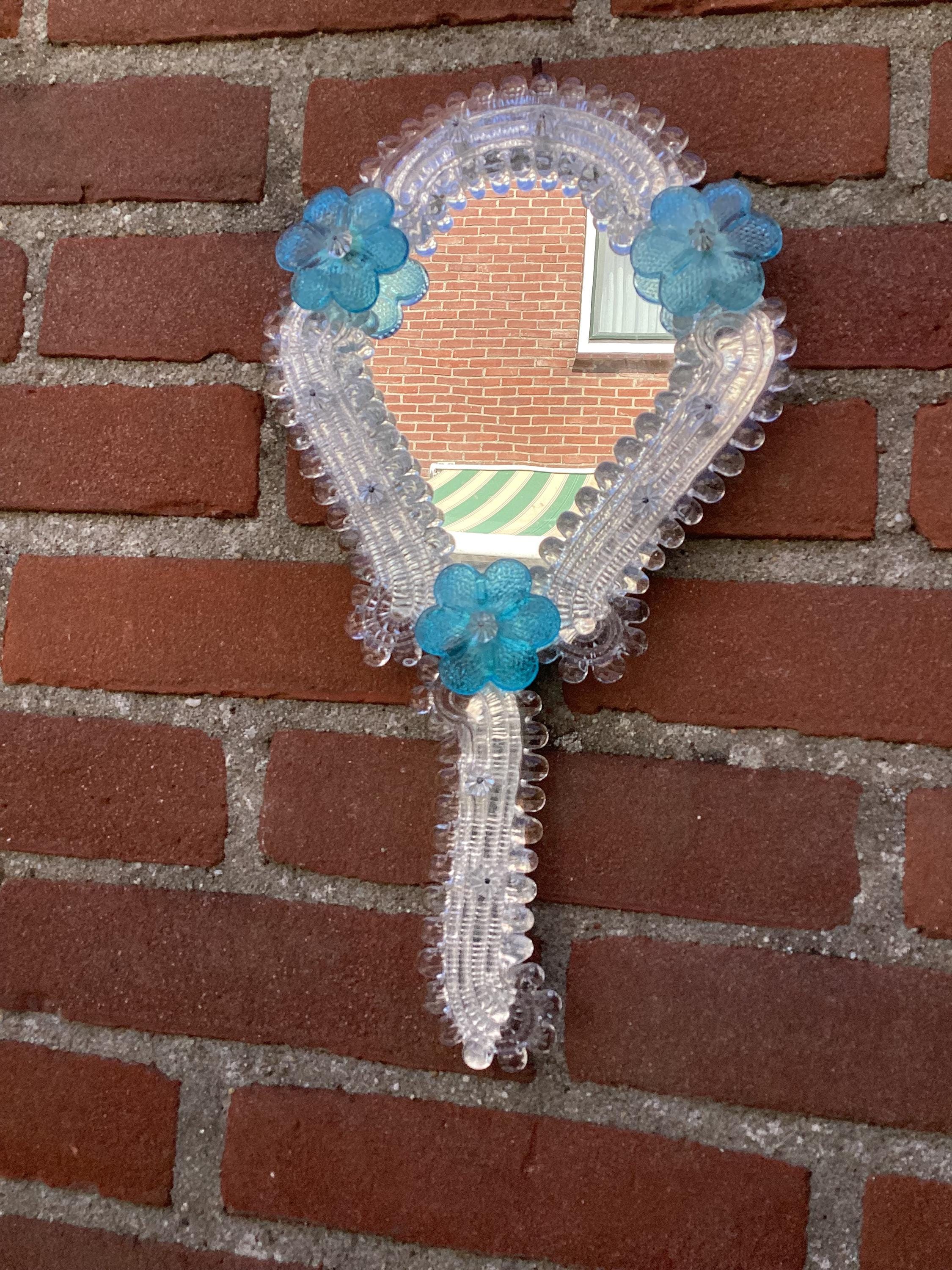 Venetian Murano Hand Mirror - Vintage Hand / Wall Mirror - Glass