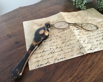 Celluloid lorgnette inlaid with gold-plated frame - well-functioning mechanism