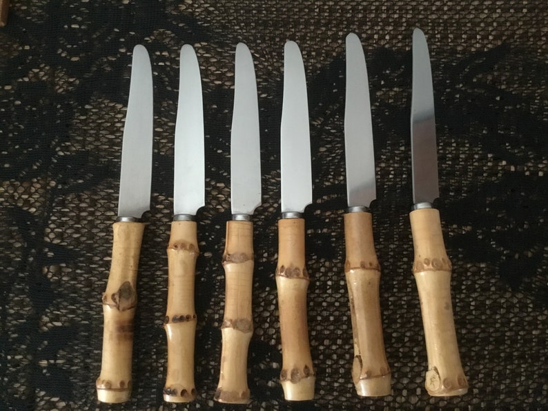 Bamboo Knives Vintage Bamboo Knife Holder with 6 Knives Mid Etsy
