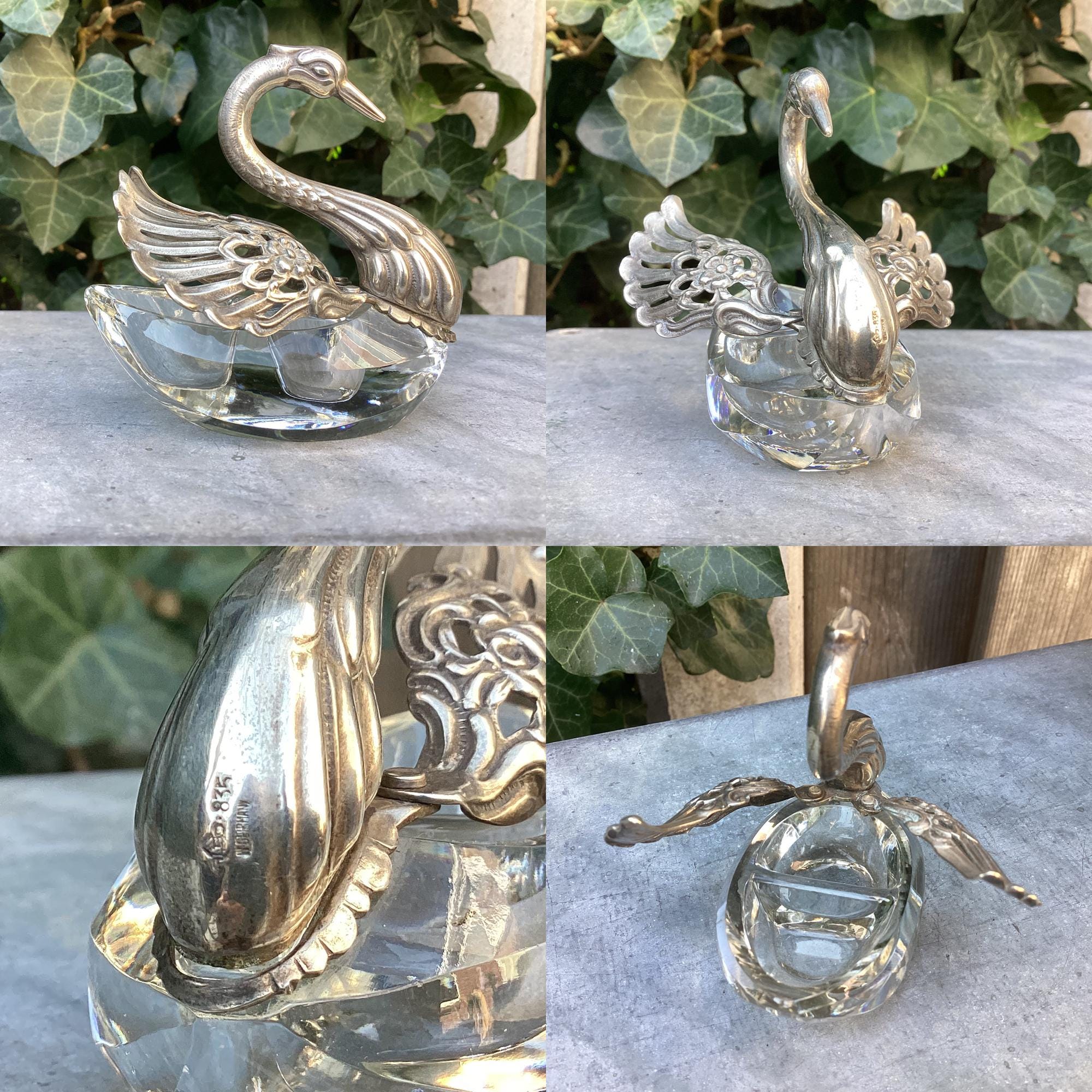 Crystal / Silver Swan Salt Cellar Beautifully Made in 