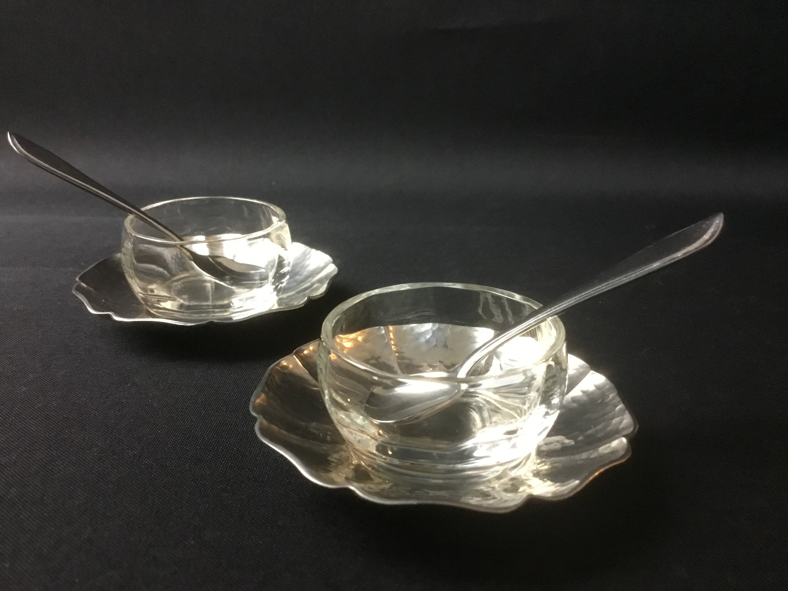 tableware hammered bottom dish with glass trays Table set 1960s salt and pepper set mini spoons