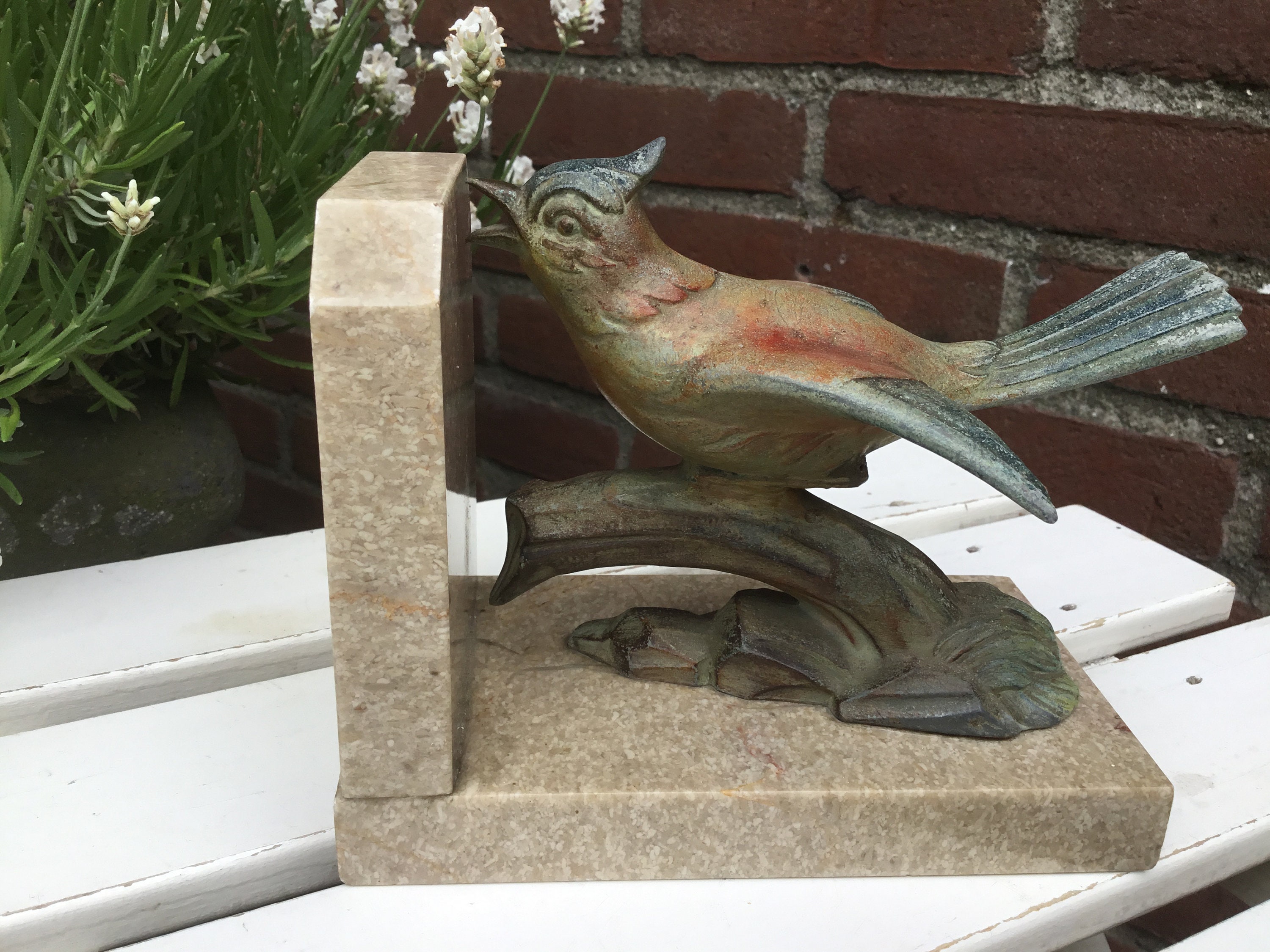 Bird Bookend Marble Metal Beautiful Showpiece Veined Beige Etsy UK