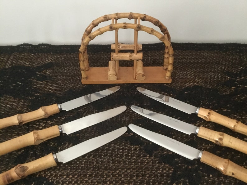 Bamboo Knives Vintage Bamboo Knife Holder With 6 Knives Mid Etsy UK