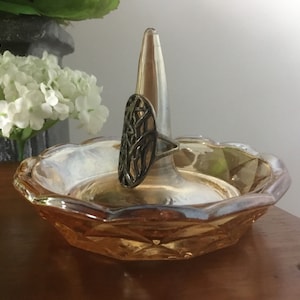 Ring holder, Ring tray made of orange iridescent glass 1930 Jewelry Glass - nice gift made in Belgium