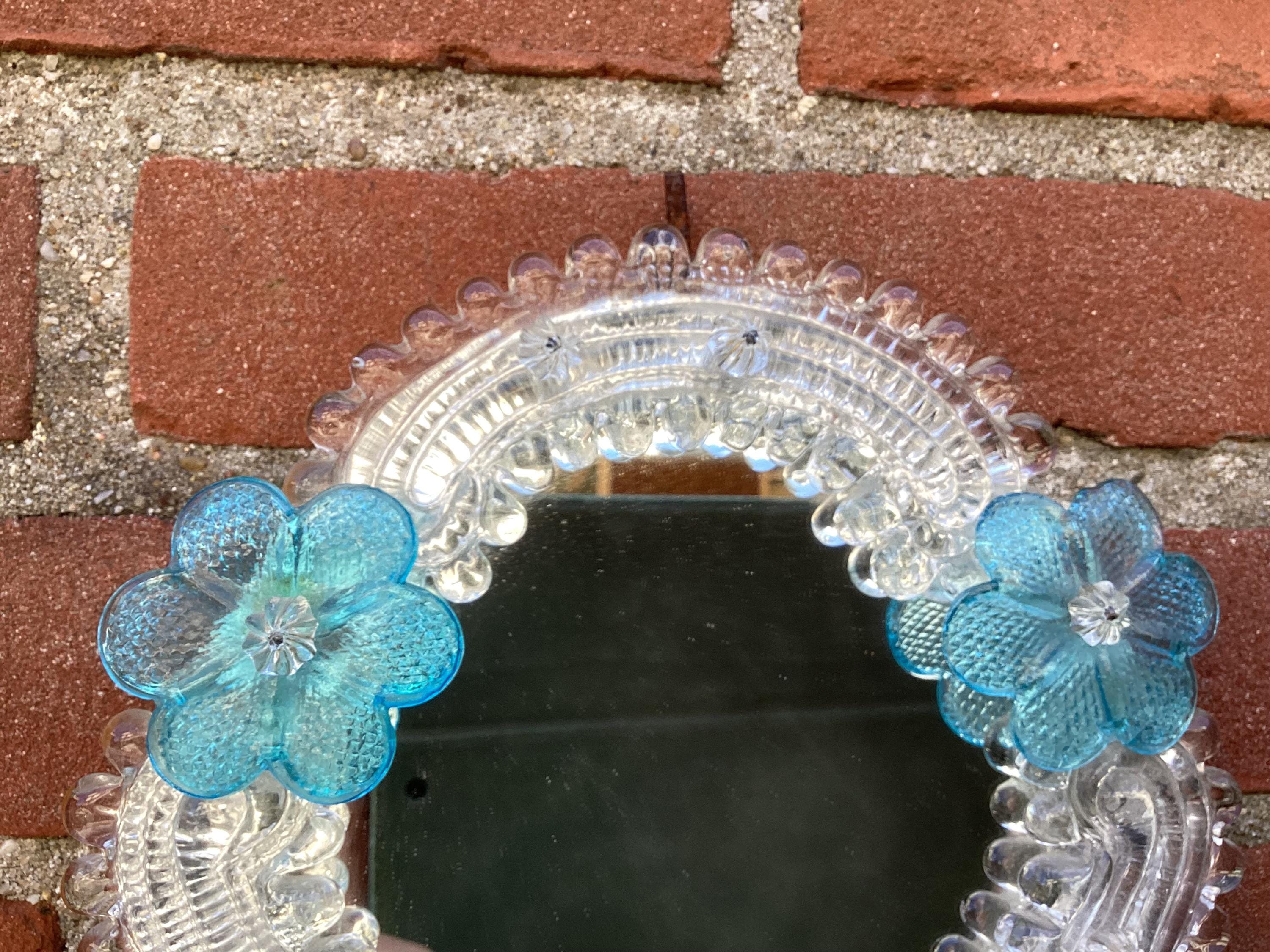 Venetian Murano Hand Mirror - Vintage Hand / Wall Mirror - Glass