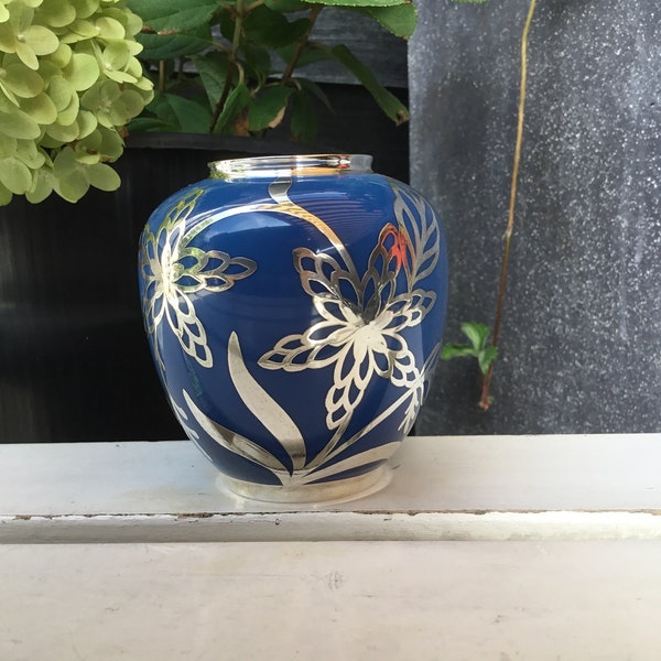 Beautiful vase of azure blue porcelain with a silver overlay - made in West Germany by K&A Krautheim Selb Bavaria