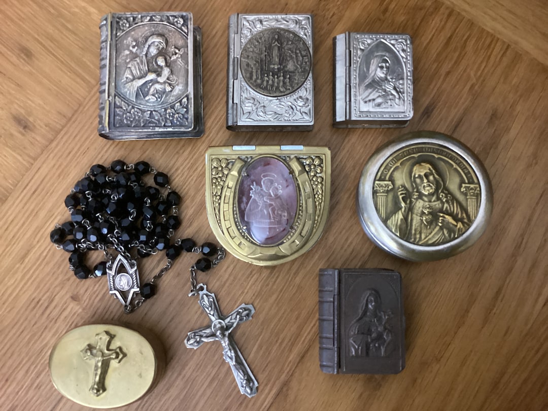 Old Rosary Boxes in Various Shapes - Old and Vintage - Gold-colored and ...