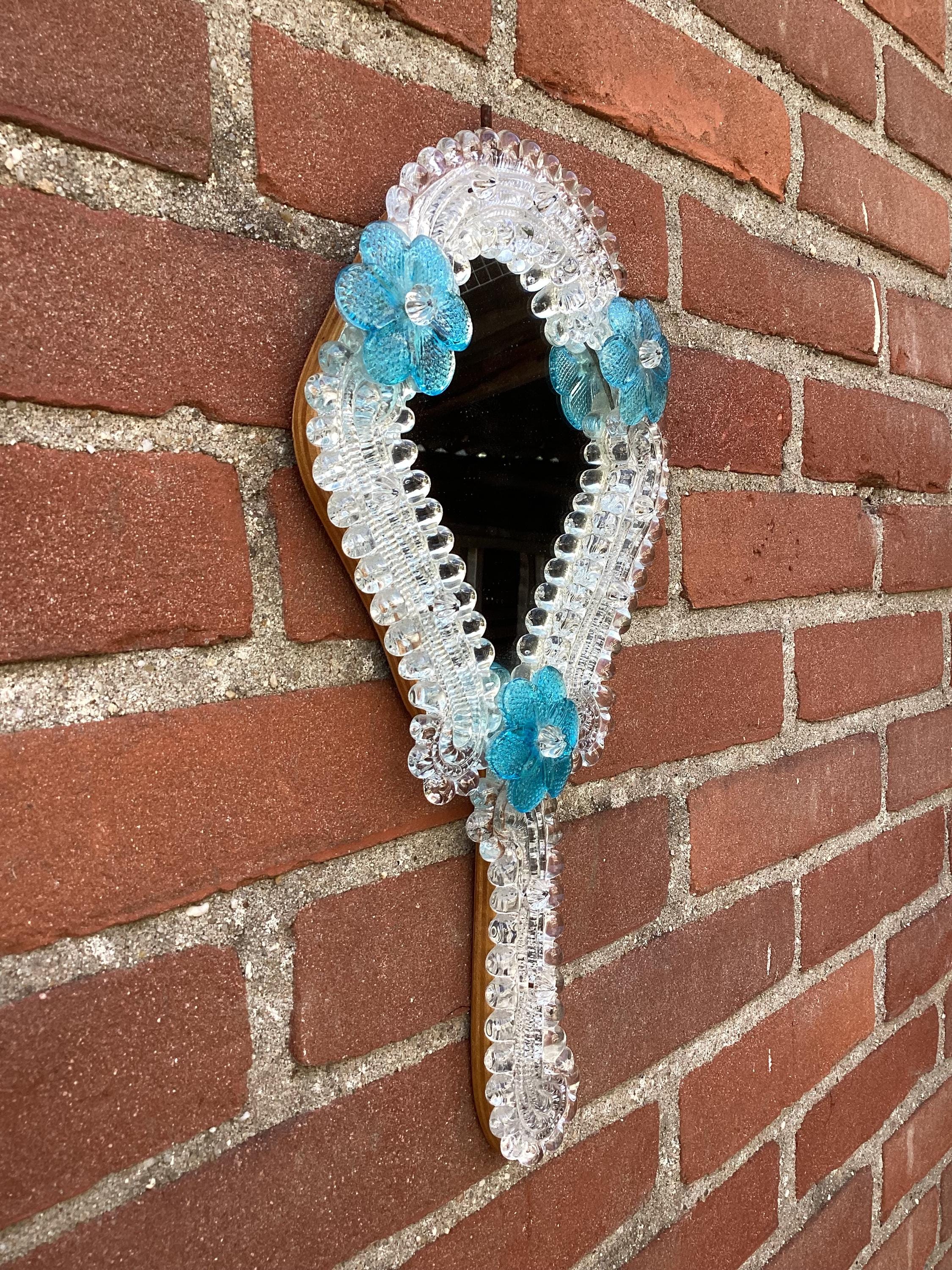 Venetian Murano Hand Mirror - Vintage Hand / Wall Mirror - Glass